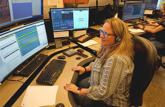 Douglas County Sheriff's Office emergency communication center with dispatch operators at work.